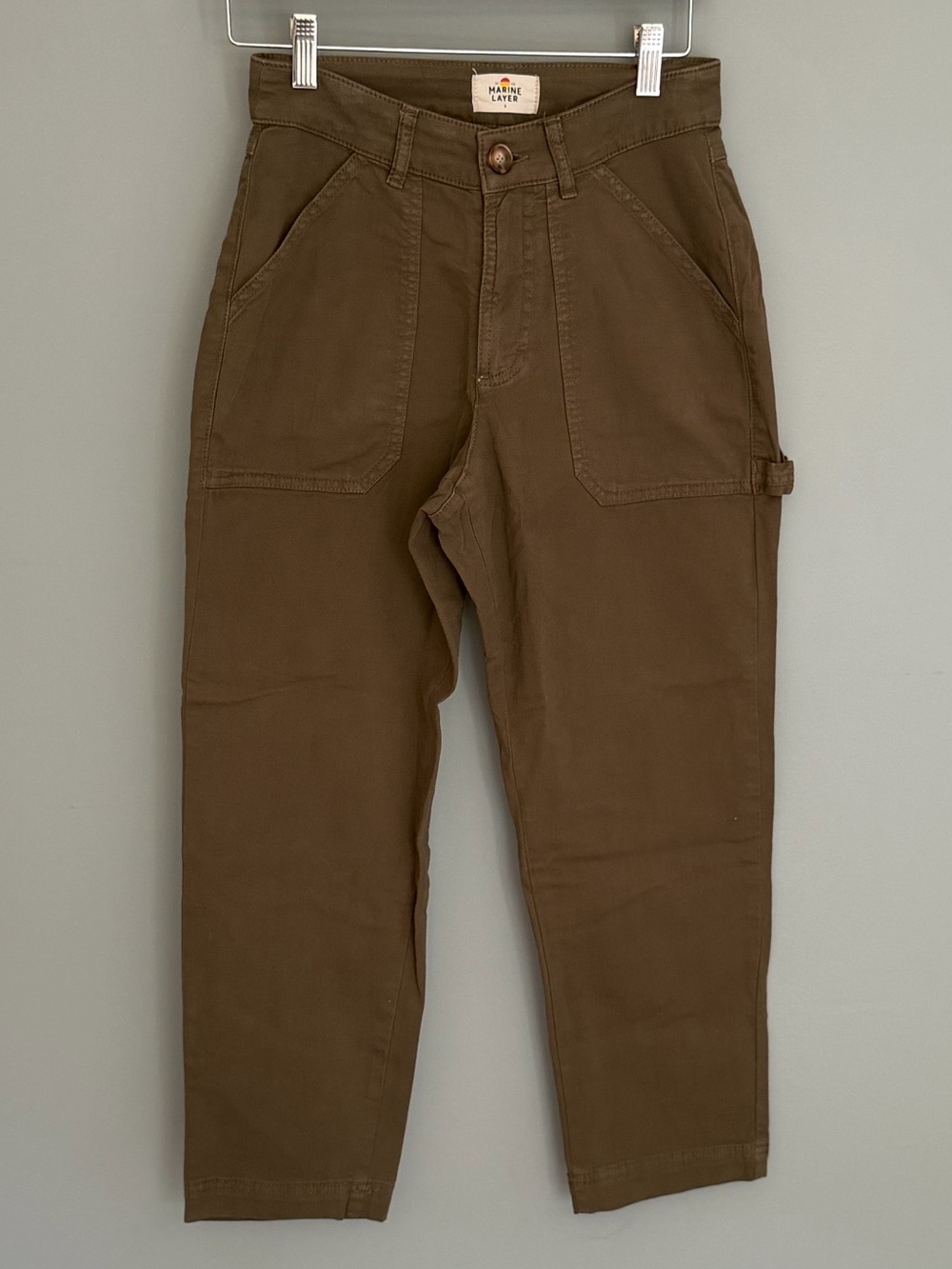 Marine Layer "Maya" Cotton Olive Green Utility Carpenter High Rise Crop Pant